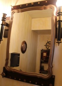 This mirror is in the bathroom. The bathroom is based off of a ship or submarine. I am pleased how it came out. There is much more to it than you see here.
